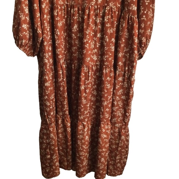 Kervology Plus Size Dipsy Floral Rust and cream Prairie Boho Midi Dress Nwot - Picture 11 of 13
